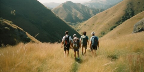 hikers in the mountains, friendship
