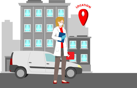 Medical worker makes a visit by car