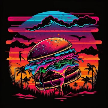 Burger-Time: Colorful Delicious Burger During Sunset