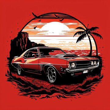 AI Classic American Muscle Car Vintage Power & Performance Mopar Hemi Super Bee Challenger Charger