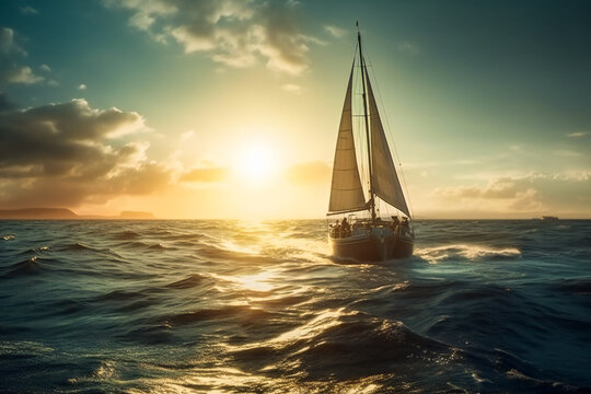 Sailing yacht on the sea. Created with Generative AI technology.