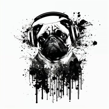 Pugs with Beats: Colorful Pug Wearing Headphones