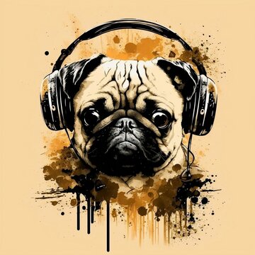Pugs with Beats: Colorful Pug Wearing Headphones