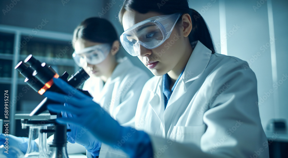 Aufkleber young scientists or students in a lab. created with generative ai technology.
