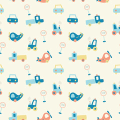 Seamless pattern with wooden toys for a boy