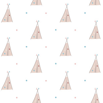Seamless pattern with wigwam and dots