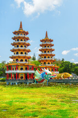 Beautiful view of the Dragon and Tiger Pagodas in Kaohsiung