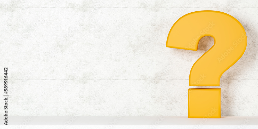Poster question mark. decision and problem, help and solution concept. big yellow question mark on white ba