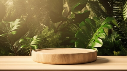 Obraz premium Wooden platform for product presentation created with generative ai tools