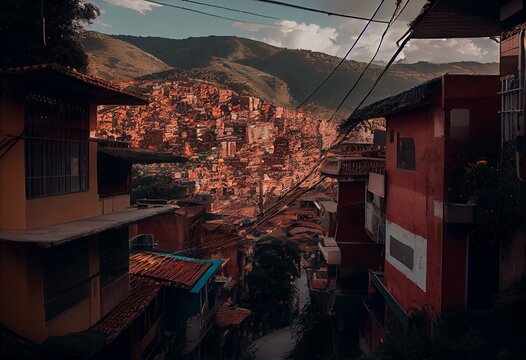 Beautiful view of Medellin's Comuna 13 in Colombia. Generative AI