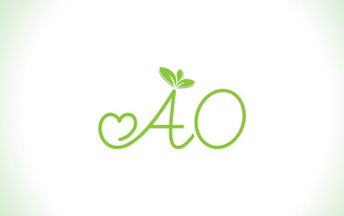 Nutrition logo and green healthy love leaf symbol with love font logo design. Heart sign leaf nature logo. Green eco letters logo
