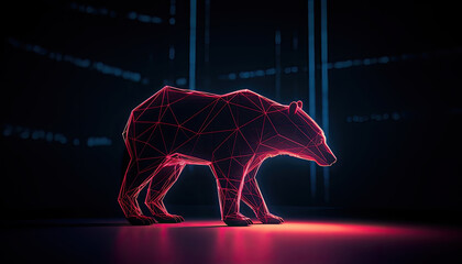 AI generated  illustration of glowing trade chart to manage investments in bearish stock market,