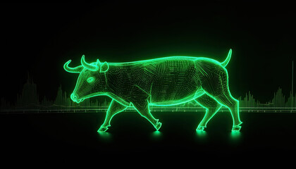 Fototapeta premium AI generated illustration of Bull stock exchange. glowing neon bull