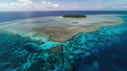 An aerial perspective of a pristine coral atoll created with generative AI