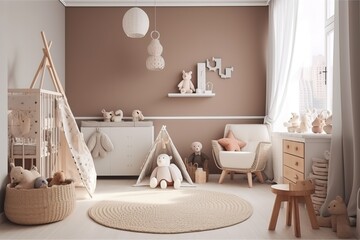 Fototapeta na wymiar Modern child room interior with comfortable bed and desk | Desk, chair and single bed with bedding in cosy bedroom interior for children, Generative AI