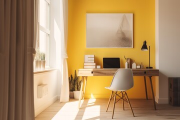 Naklejka na ściany i meble home interior, Scandinavian style bedroom mock up, 3d rendering | Bedroom Frame Mock-up Bundle, Digital Bedroom Frame Mock-up Poster Mock-up, Print Mock-up, Generative AI