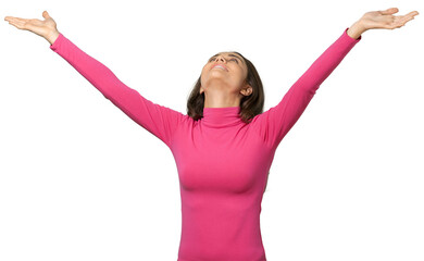Woman celebrating joyous open arms female arms outstretched women