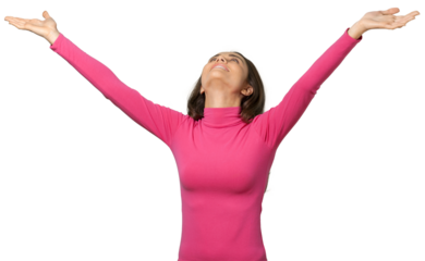 Woman celebrating joyous open arms female arms outstretched women