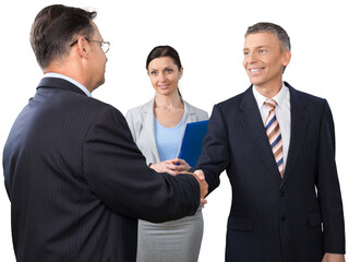 Two businessmen shaking hands isolated on white background