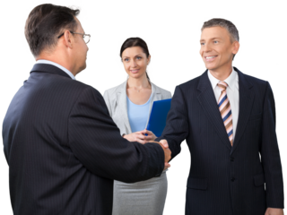 Two businessmen shaking hands isolated on white background