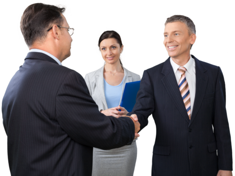 Two businessmen shaking hands isolated on white background