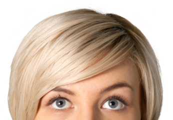 Closeup shot of woman eyes with day makeup. Long eyelashes