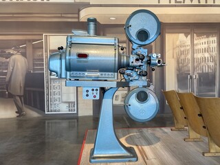 Photo of an old movie projector. Vintage movie projector.