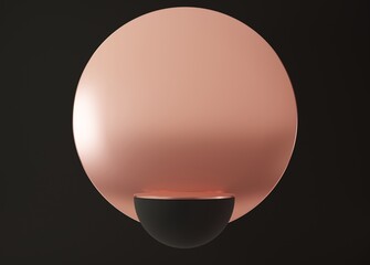 Black and rose gold empty podium or pedestal for product presentation. Round mockup platform on black background. 3d rendering