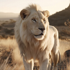 white lion in its natural habitat background. Animal kingdom concept