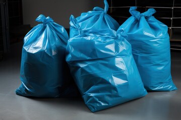 large blue garbage bags are in the factory in the shop. Generative AI