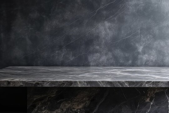 sleek marble table set against a dark background. Generative AI