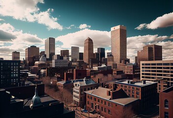 Boston skyline buildings, downtown cityscape with beautiful real estate. Empty rooftop view of a successful daytime scenery. Generative AI