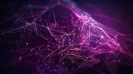 A highly detailed Plexus of abstract purple geometrical with dark background. AI generative