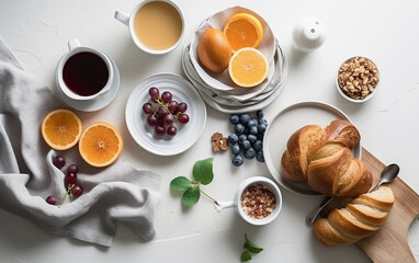 Fototapeta na wymiar breakfast with coffee and croissant