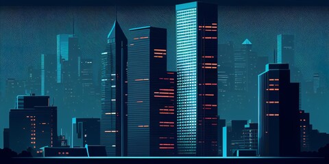  flatg raphic style of skyscraper city,digital illustration generative AI