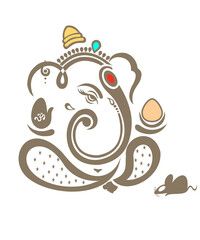 Line art illustration of hindu lord ganesha drawing on isolated background