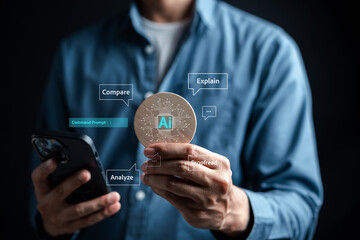 Ai Technology System. Businessman using chat bot intelligence Ai. Chat with AI Artificial Intelligence, developed by OpenAI generate. Futuristic technology, robot in online system.