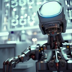 Fototapeta premium robot bartender with lens view