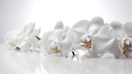 Obraz na płótnie Canvas White orchid flowers on white floor. Generative AI