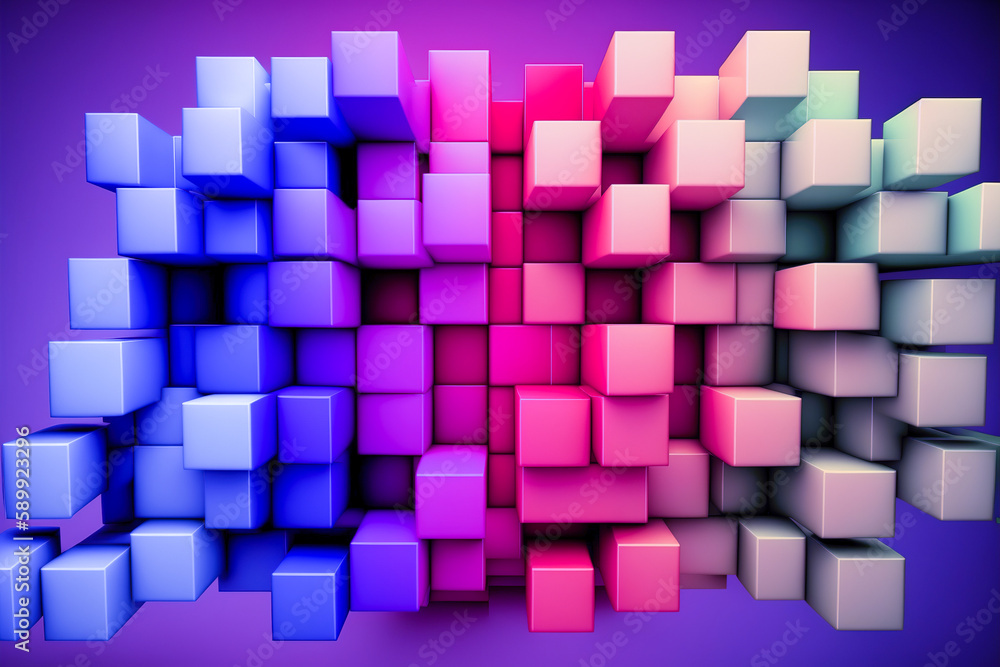 Poster abstract background of cube blocks wall stacking design neon pastel color for cubic wallpaper backgr