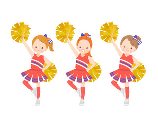 笑顔でチアダンスをしているかわいい子供達のイラストセット