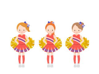 笑顔でチアダンスをしているかわいい子供達のイラストセット