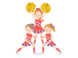 笑顔でチアダンスをしているかわいい子供達のイラストセット