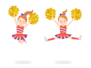 笑顔でチアダンスをしているかわいい子供達のイラストセット