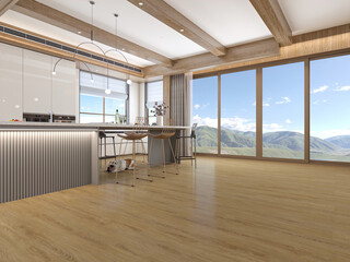 Obraz premium A warm, cozy and modern kitchen for singles, family and new married couples