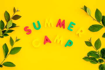Words Summer Camp made from colorful letters. Summer kids vacation concept