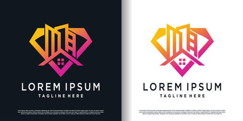 real estate logo design with diamond element concept premium vector
