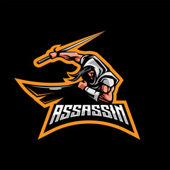 Assassin mascot logo design illustration vector. ninja use sword for esport gaming