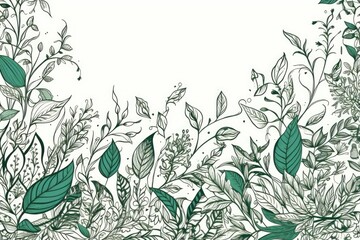 Fototapeta premium leaves and flowers on a white background. Generative AI