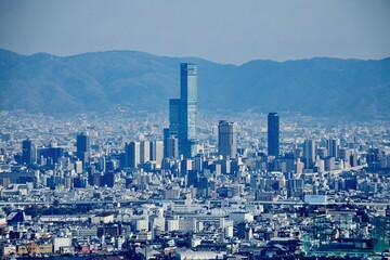 大阪府、さきしまコスモタワーからの眺め（あべのハルカス方面）
